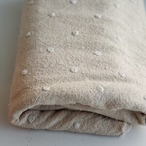 1950s 1960s Vintage Natural Linen Slub Fabric French Knot Swiss Dot Embroidery